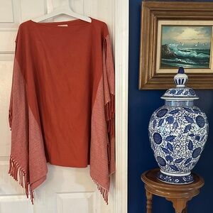 Women’s Universal Thread Terracotta and Cream Fringe Poncho One Size